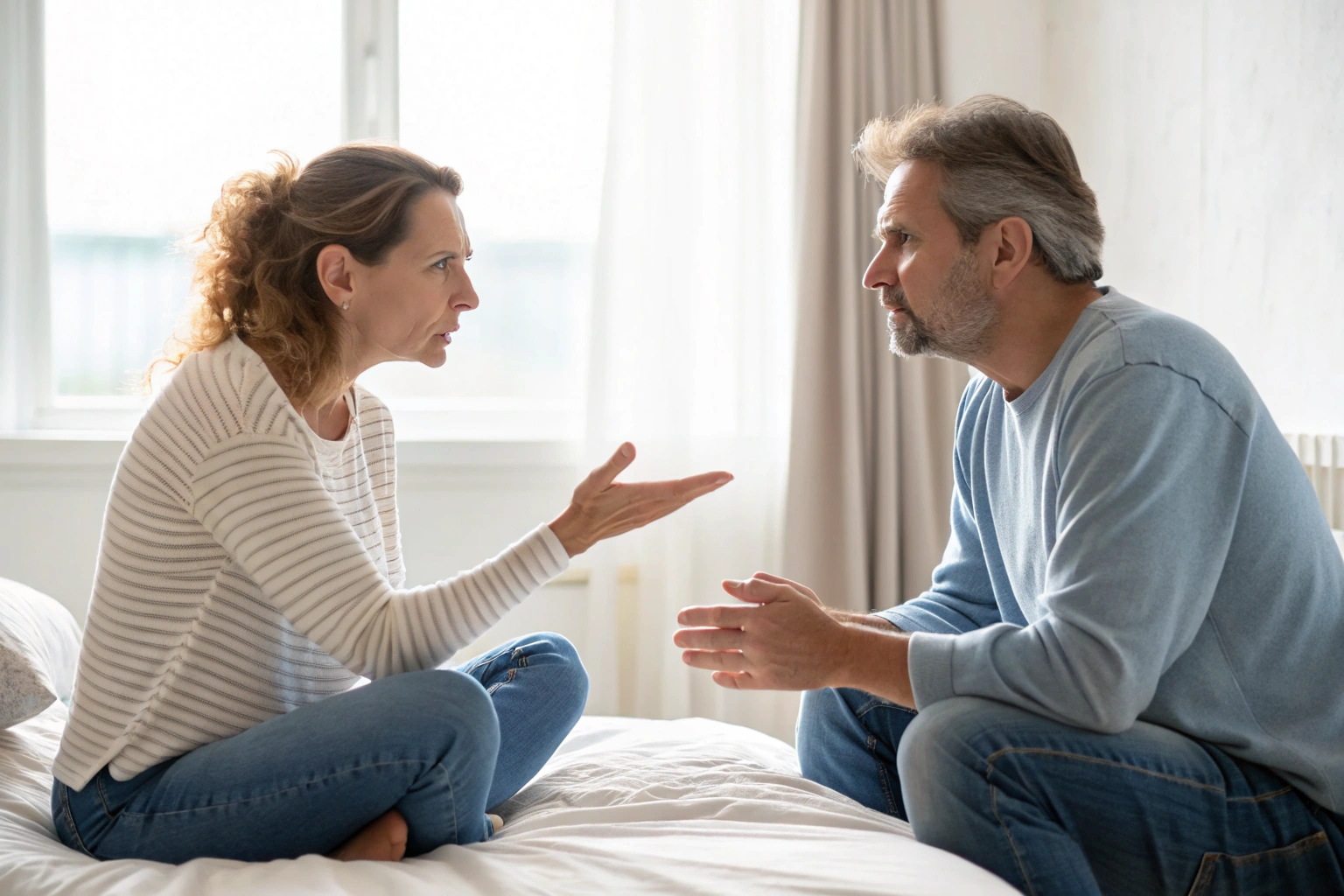 Stel in kwetsbaar gesprek over fysieke reacties en toestemming in bed