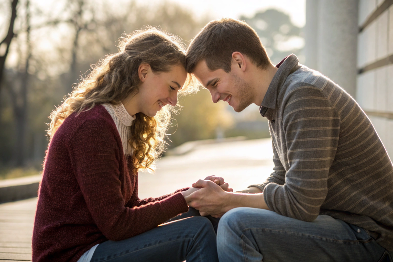 Stel verbindt weer door handen vast te houden, warme oogcontact, herstel van intimiteit en vertrouwen