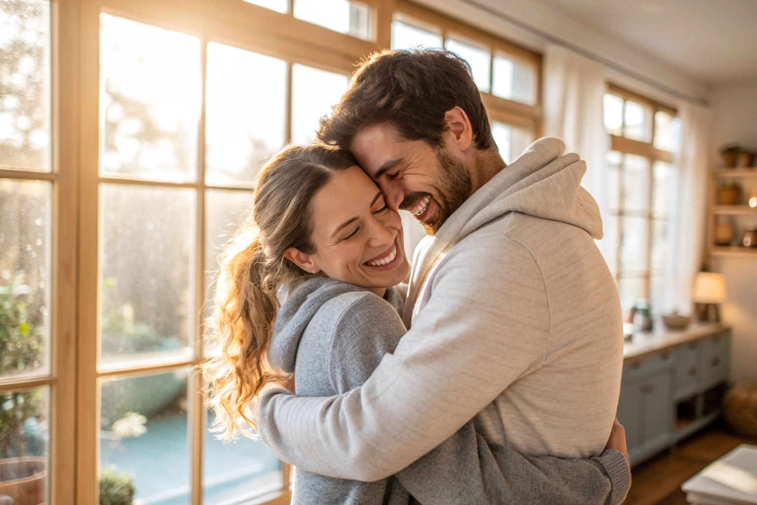 Gelukkig stel in warme omhelzing met affectie