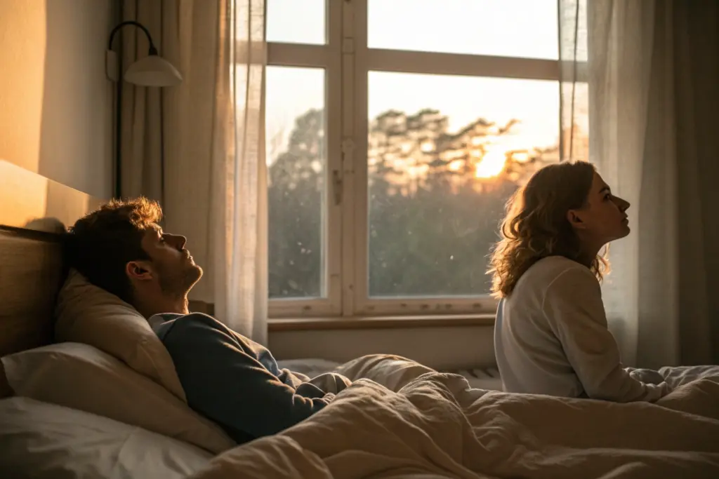 Stel in bed met emotionele afstand en miscommunicatie over seksuele behoeften