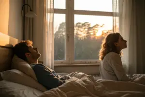 Stel in bed met emotionele afstand en miscommunicatie over seksuele behoeften