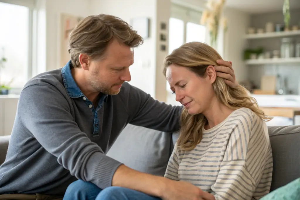 Man toont empathie en begrip naar zijn partner tijdens emotioneel moment