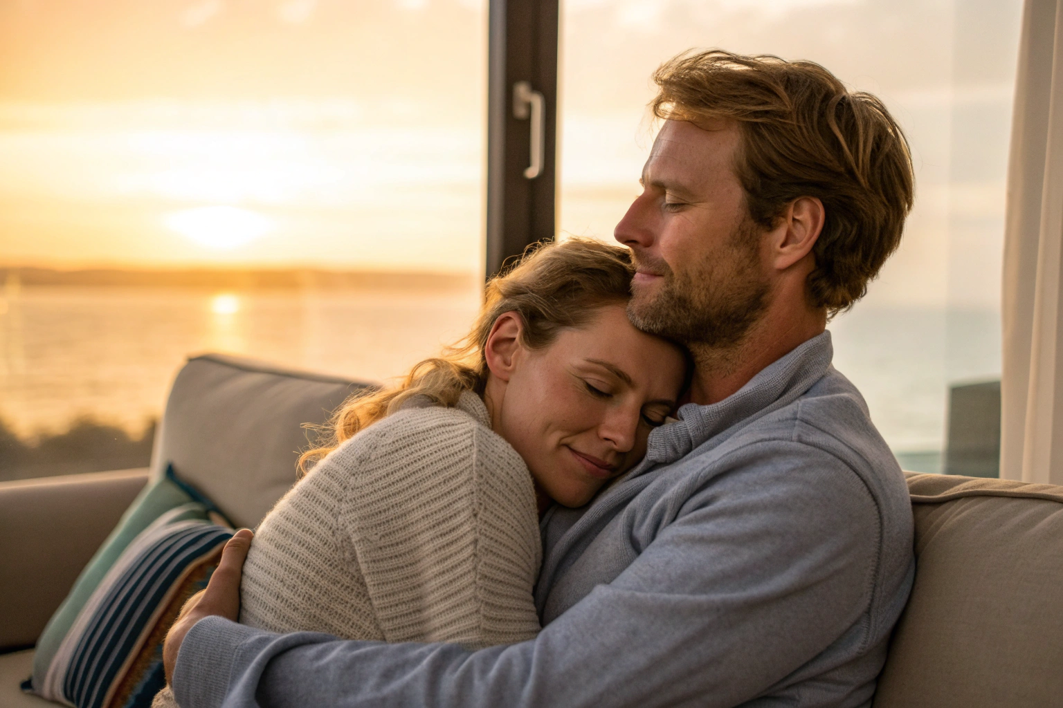 Stel in warme omhelzing na het oplossen van conflict in relatie