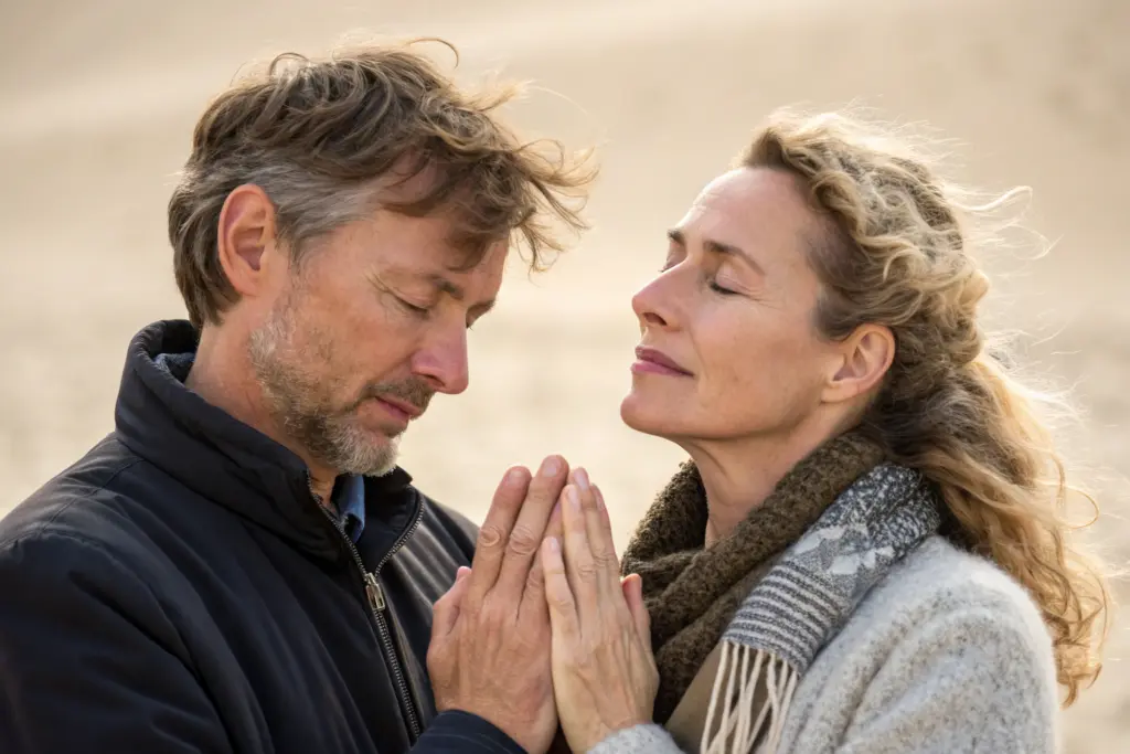 Stel in diepe tantrische verbinding met gesloten ogen en vredige uitdrukking