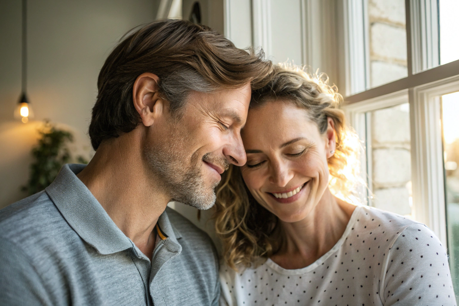 Gelukkig verbonden stel na diepe tantrische intimiteit