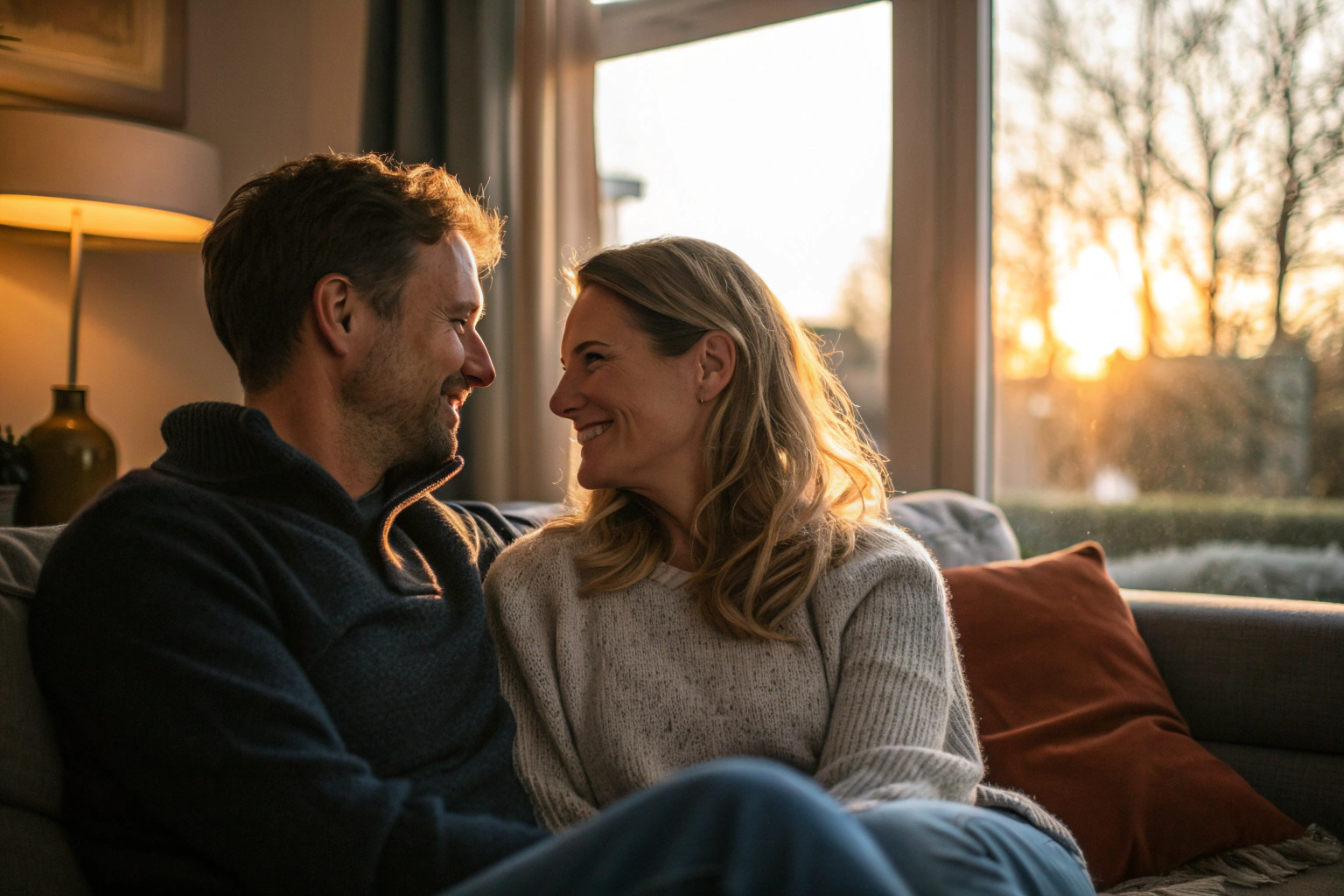 Emotionele verbinding tussen partners - stel in intiem moment op de bank