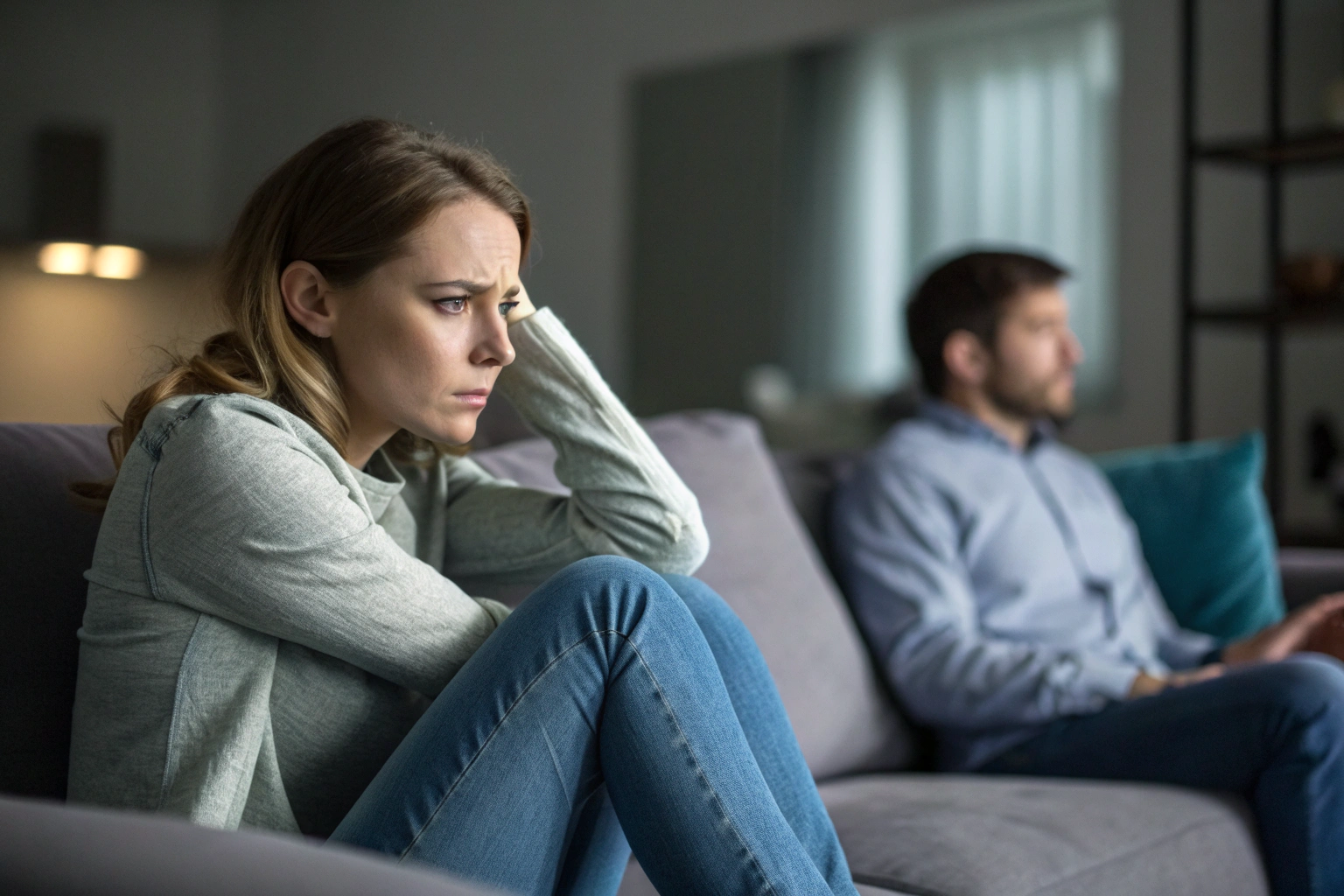 Vrouw bevroren en afgesloten op bank - freeze response