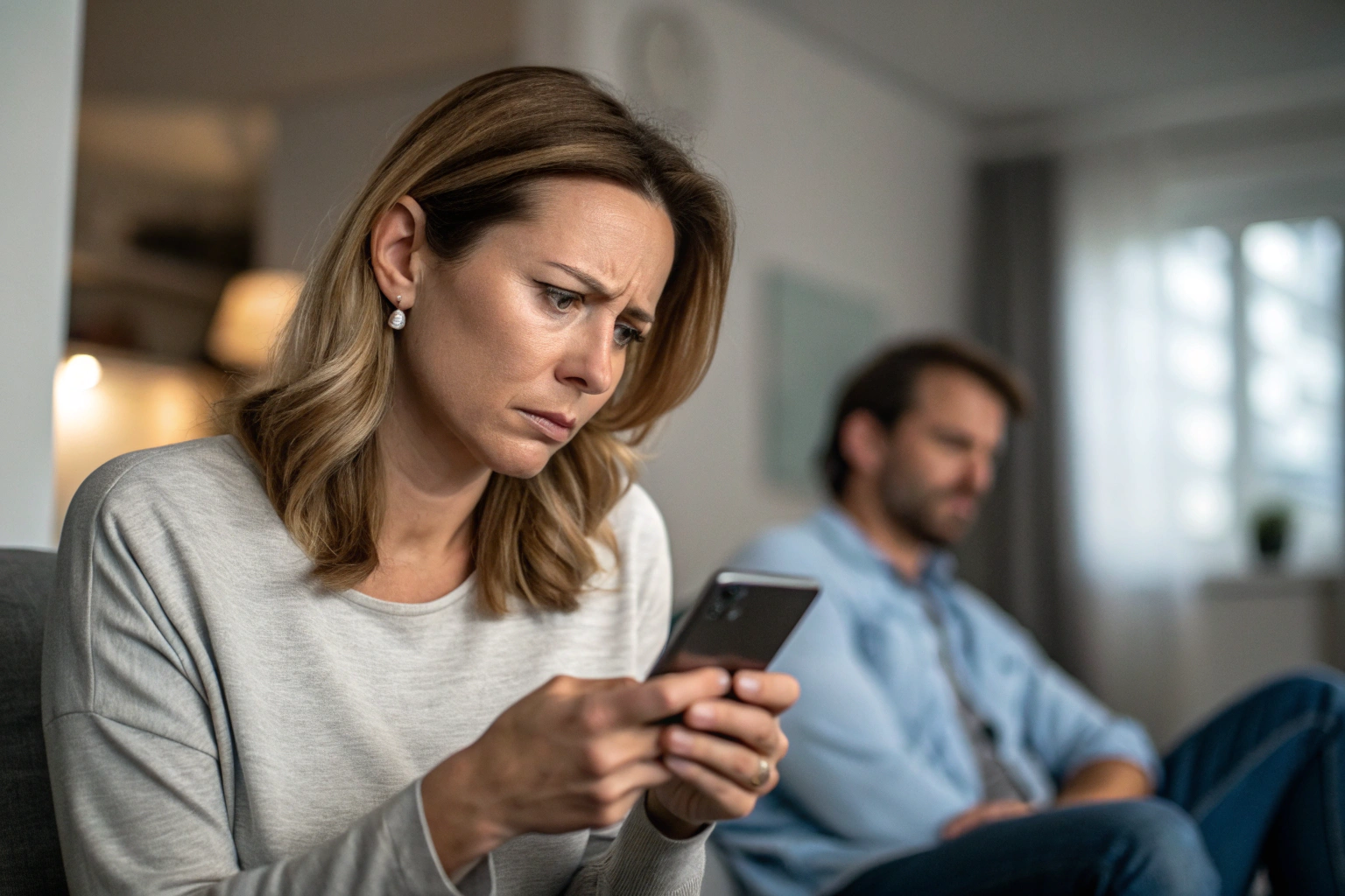 Angstige hechtingsstijl - vrouw checkt bezorgd haar telefoon