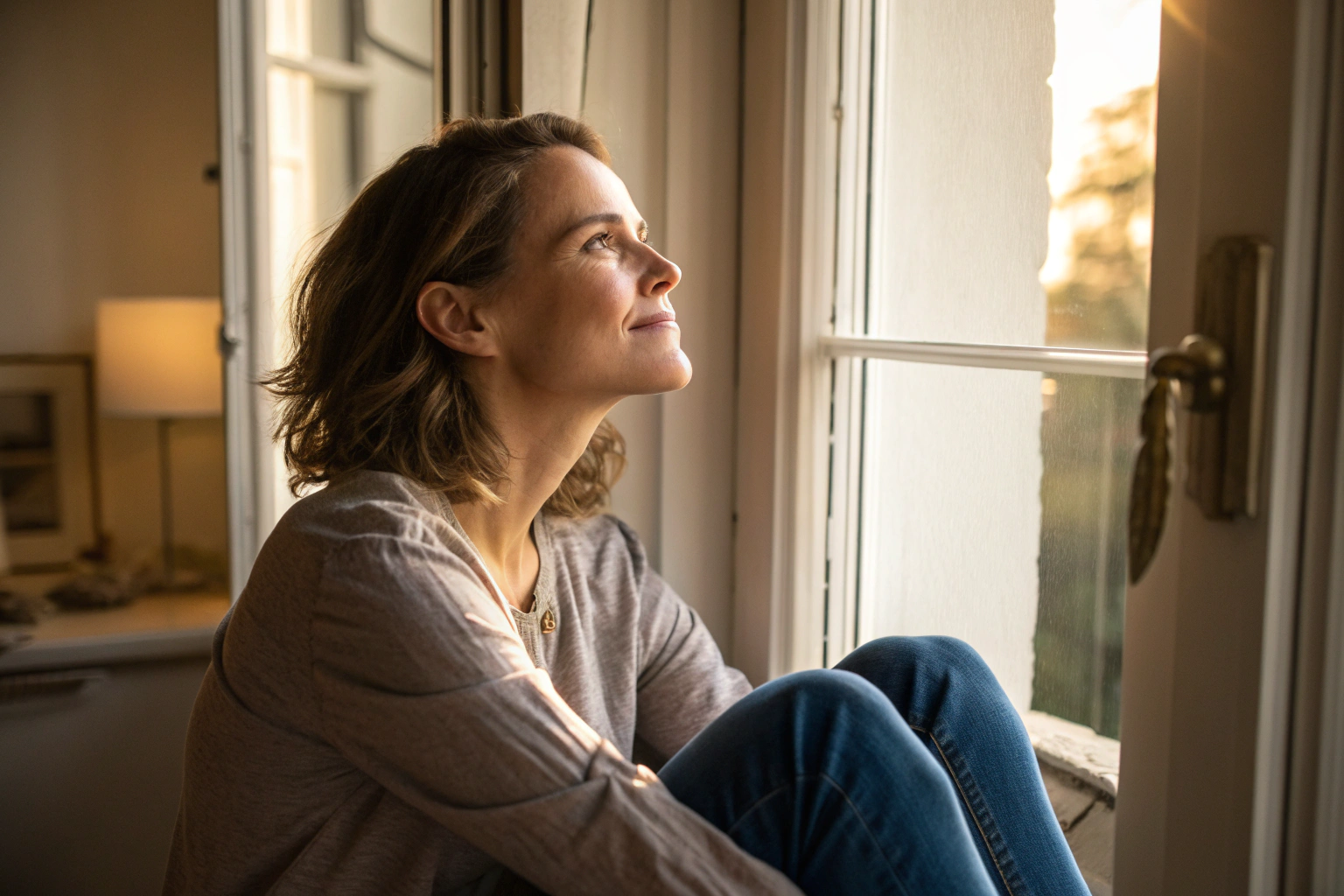 Zelfinzicht en verandering - vrouw in rustige reflectie bij raam
