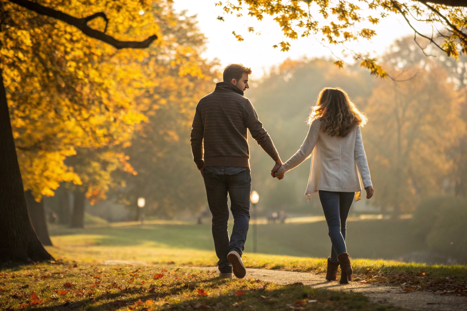 Emotionele verbinding versterken - stel wandelt hand in hand in het park