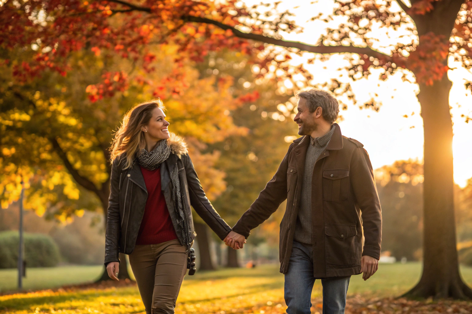Samen werken aan veilige hechting - stel loopt hand in hand in het park