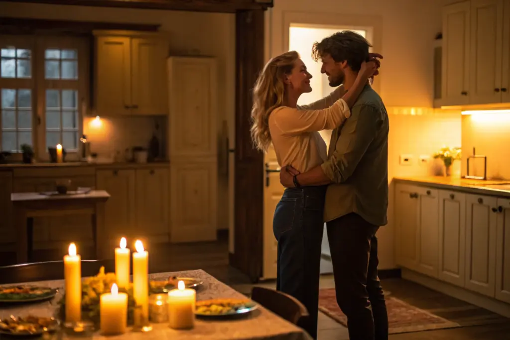 Stel danst langzaam in de keuken en herontdekt polariteit in hun relatie