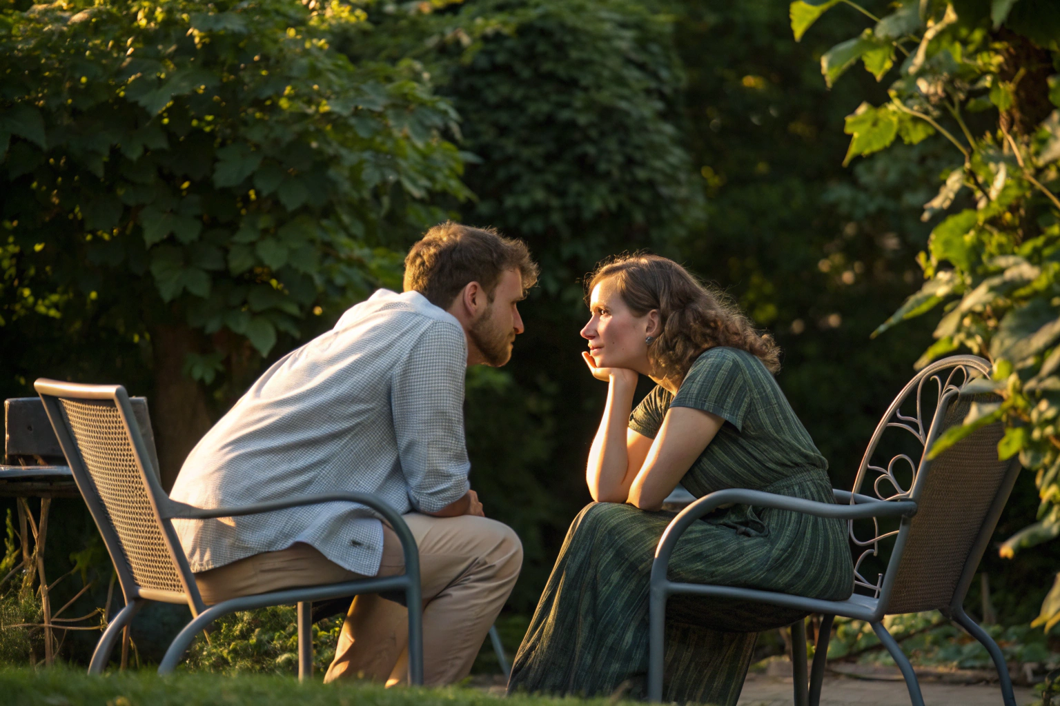 Stel in gesprek in een tuin over grenzen stellen in hun relatie