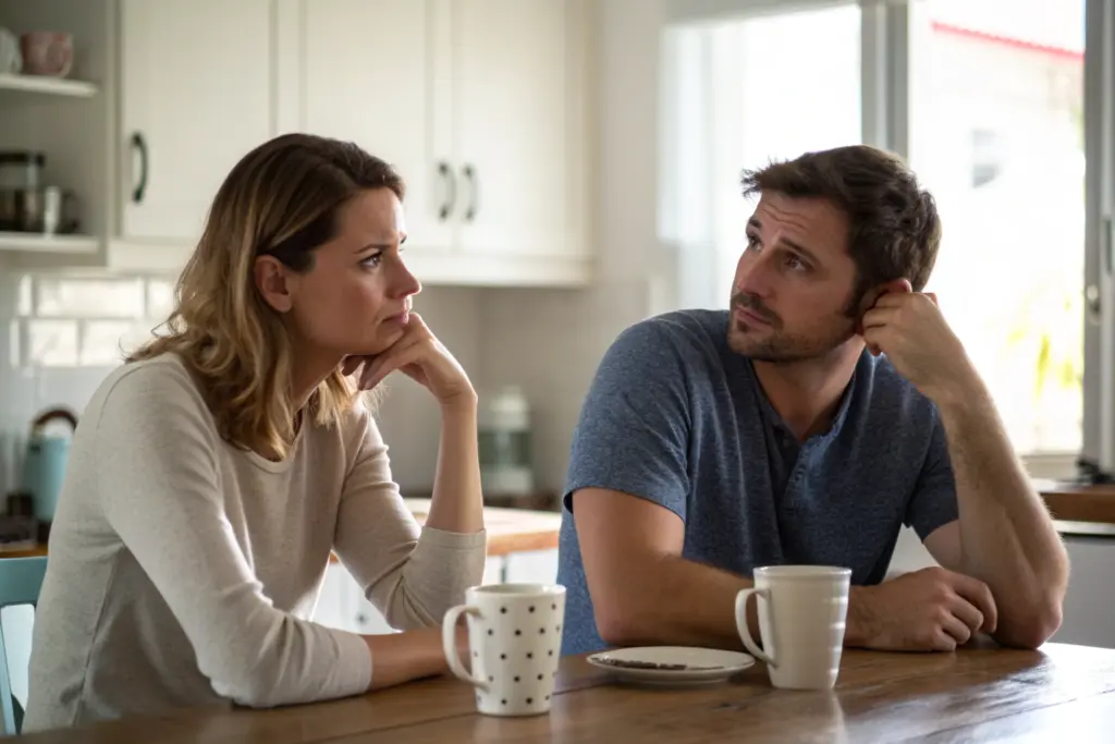 Spanning tussen partners aan de keukentafel door onuitgesproken gevoelens