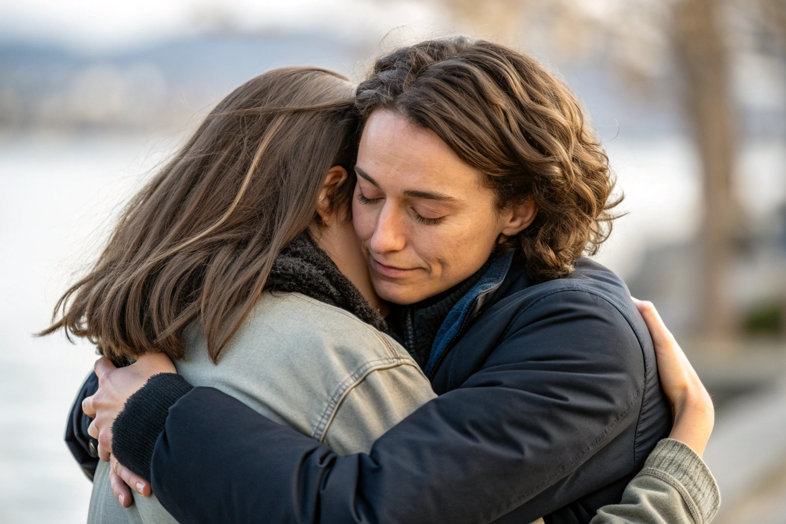 Twee mensen in intieme omhelzing met vertrouwen en veiligheid