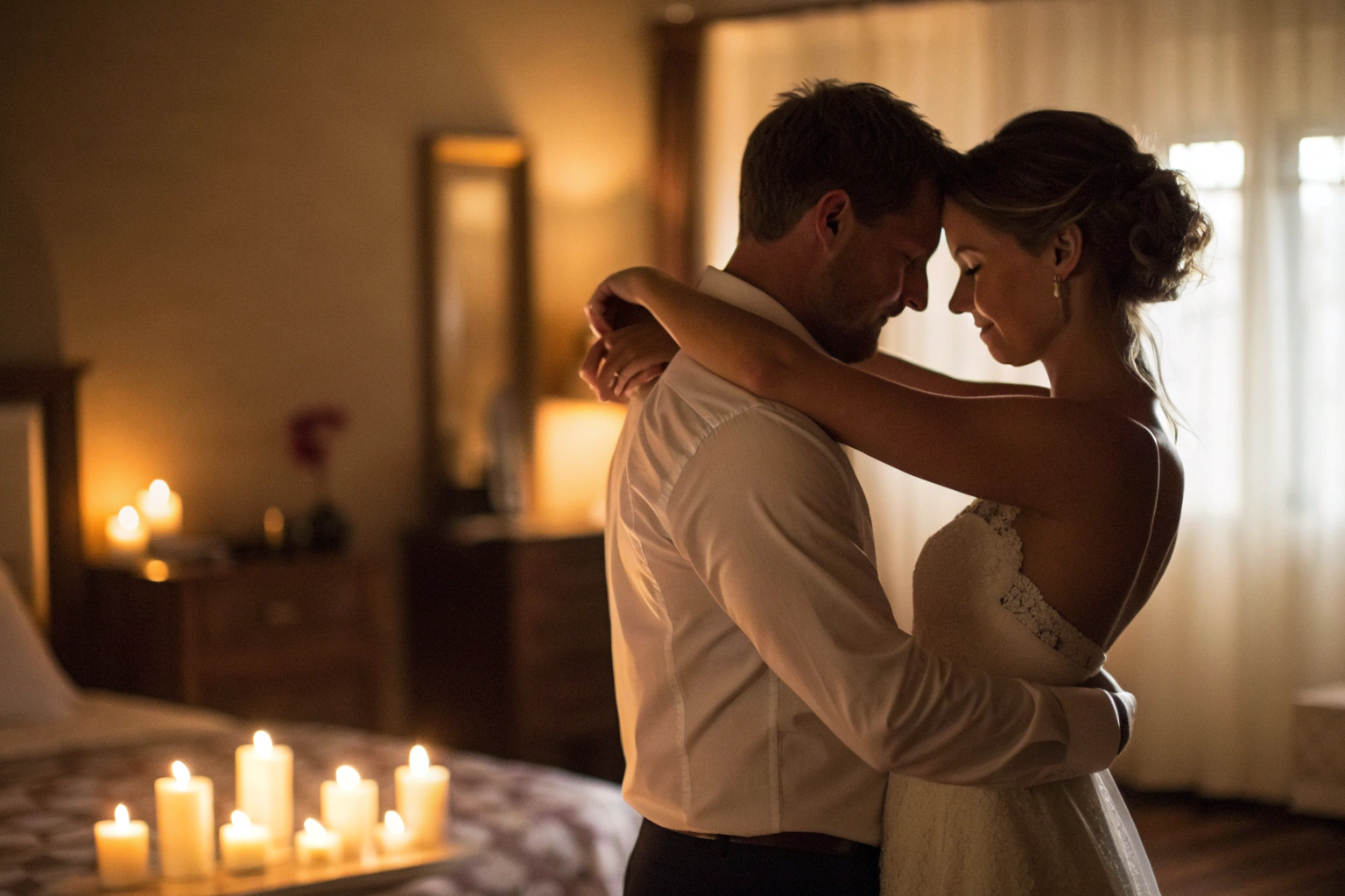 Stel danst langzaam samen bij kaarslicht als beeld van herstelde polariteit