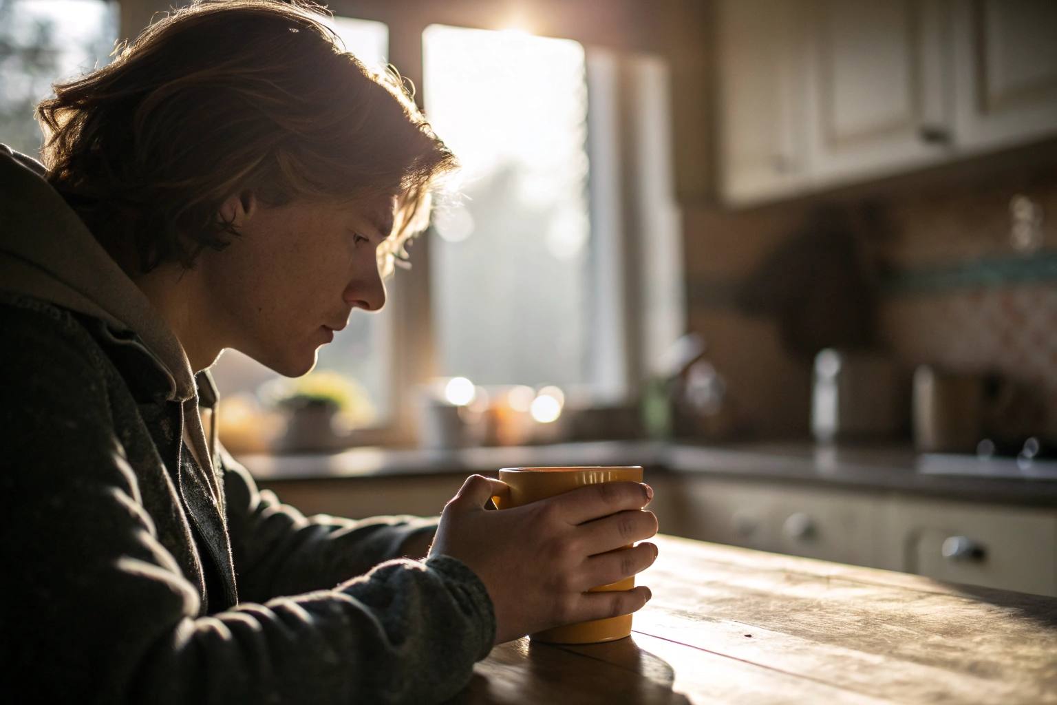 Persoon die nadenkt over de drie angsten die vermijdend gedrag voeden