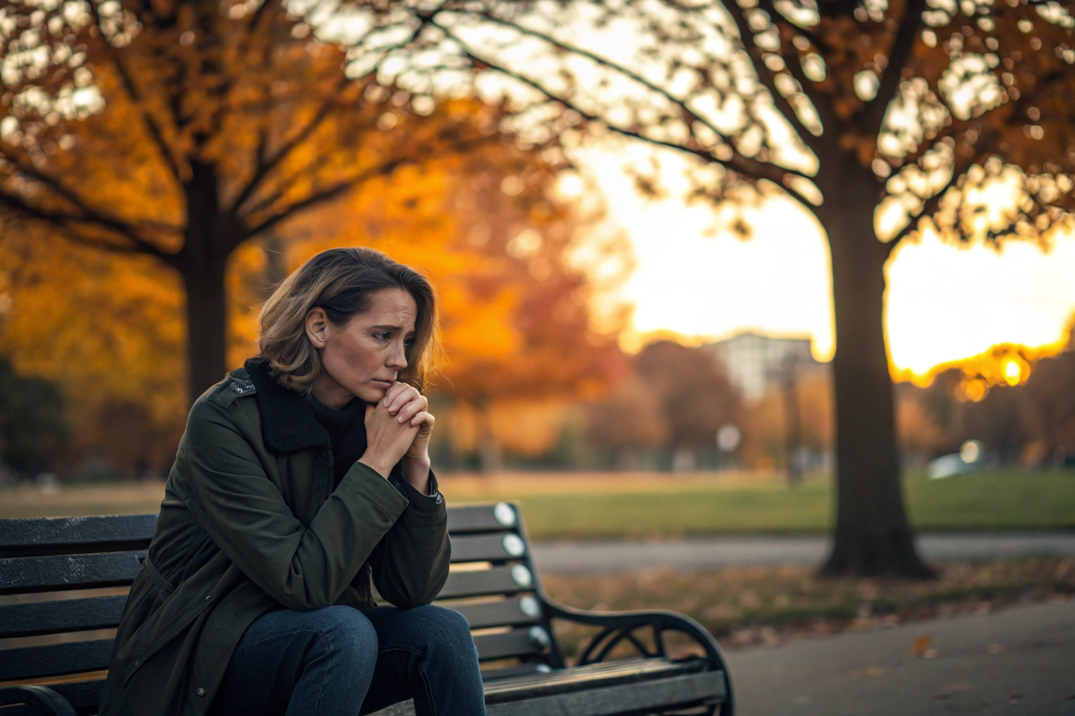 Vrouw die nadenkt over haar onbewuste reactie op geluk van partner