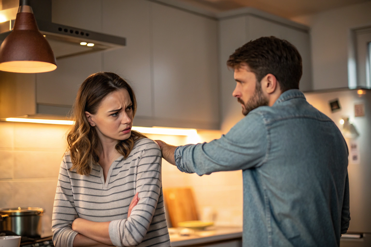 Stel in de keuken met spanning door woede tijdens de overgang