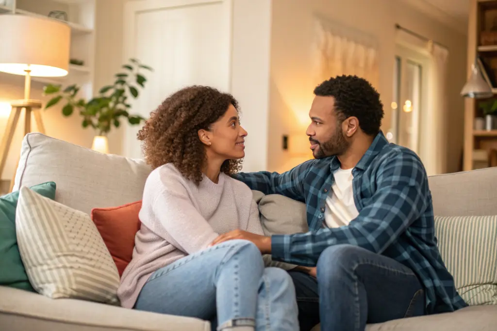 Intiem gesprek tussen partners die we-denken in relaties praktiseren