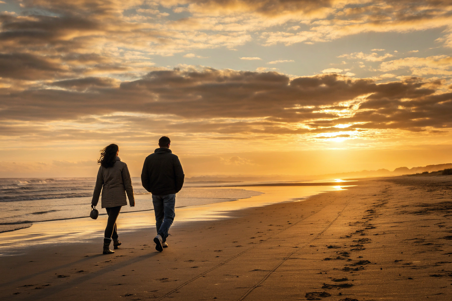 Stel dat op het strand loopt met afstand ertussen als beeld van parallelle werelden in een relatie