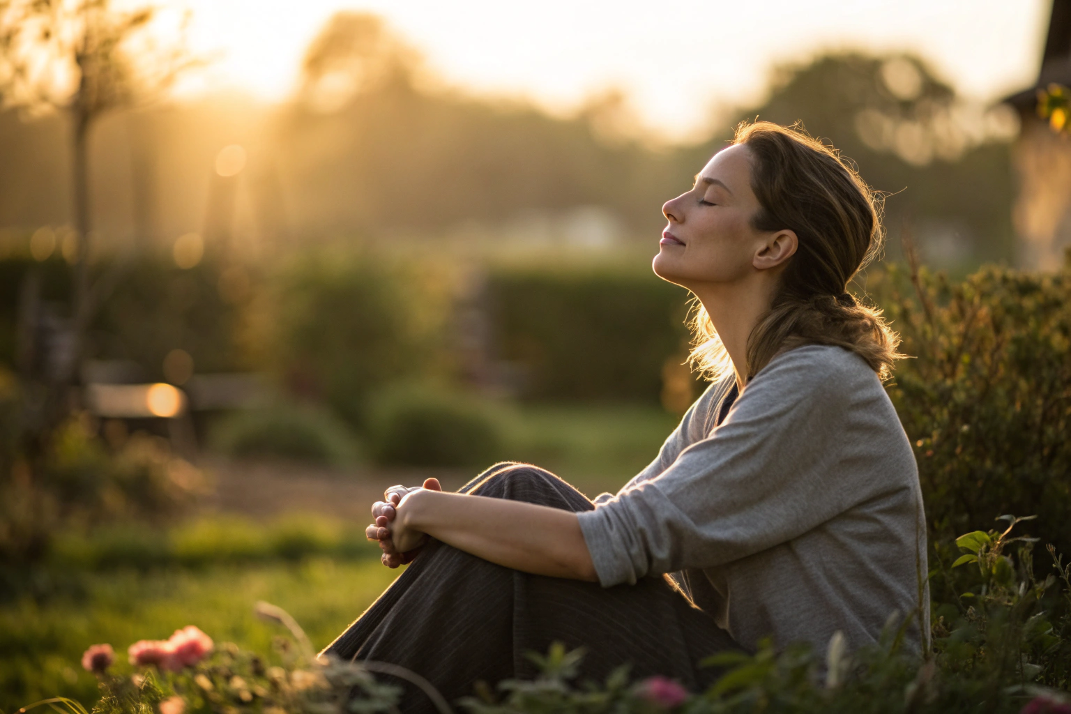 Vrouw die rustig bij zichzelf is als symbool voor zelfcompassie