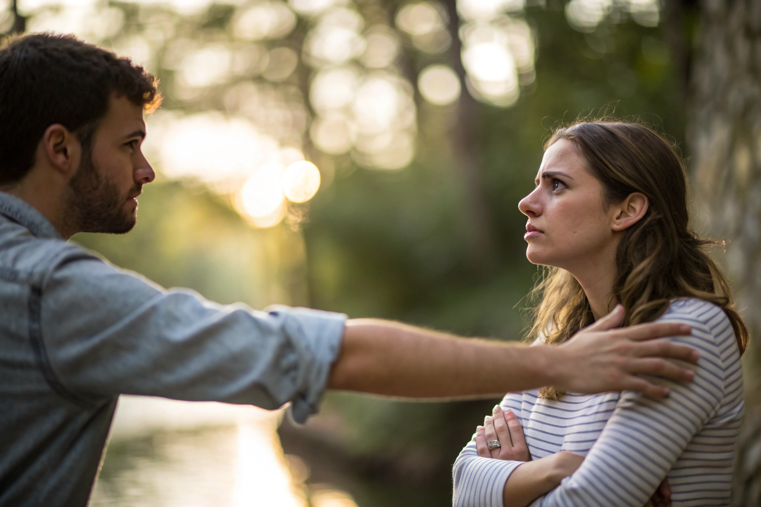 Partner reikt hand uit terwijl de ander zich afsluit in relatie