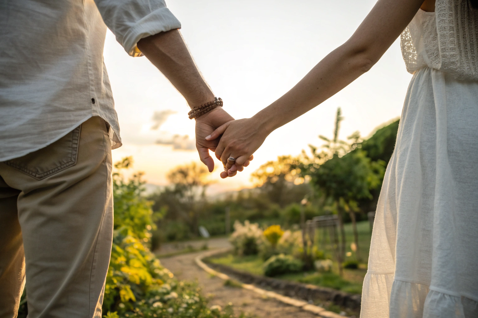 Stel houdt voorzichtig elkaars hand vast als teken van hoop in relatie