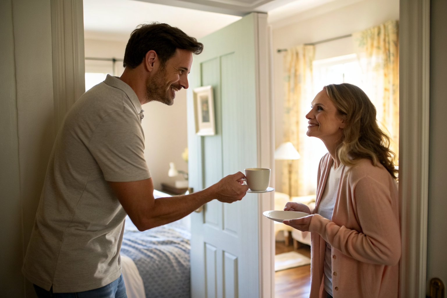 Herstel na ruzie in relatie: partner biedt koffie aan als reparatiepoging