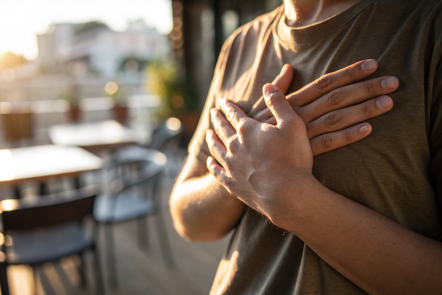 Handen op borst als zelfkalmering, jezelf vasthouden bij relatie limbo