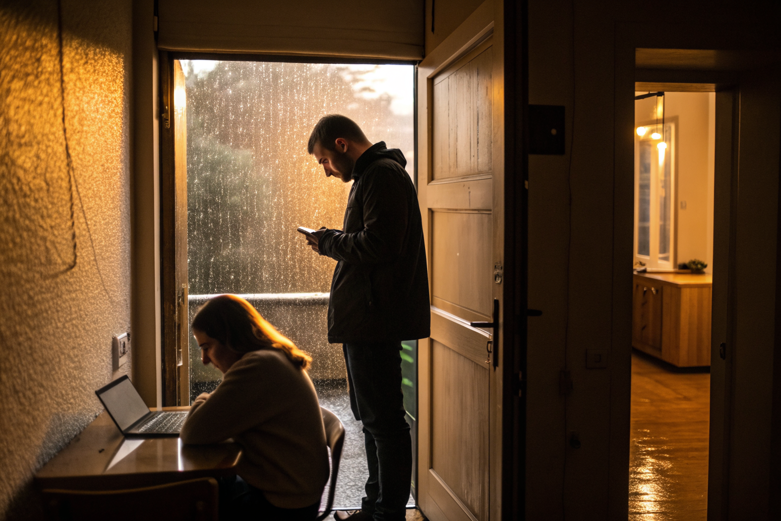 Man op telefoon terwijl vrouw wegkijkt: de eenzaamheid die vrouwen scheidingen doet initieëren