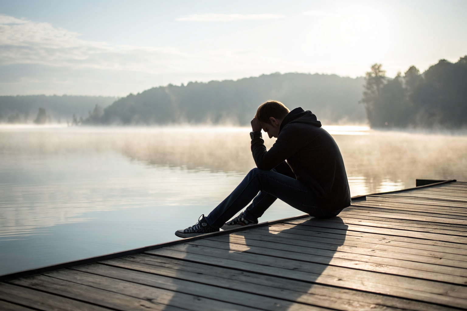 Persoon alleen op steiger: luisteren naar wat je lichaam vertelt over energie in relatie