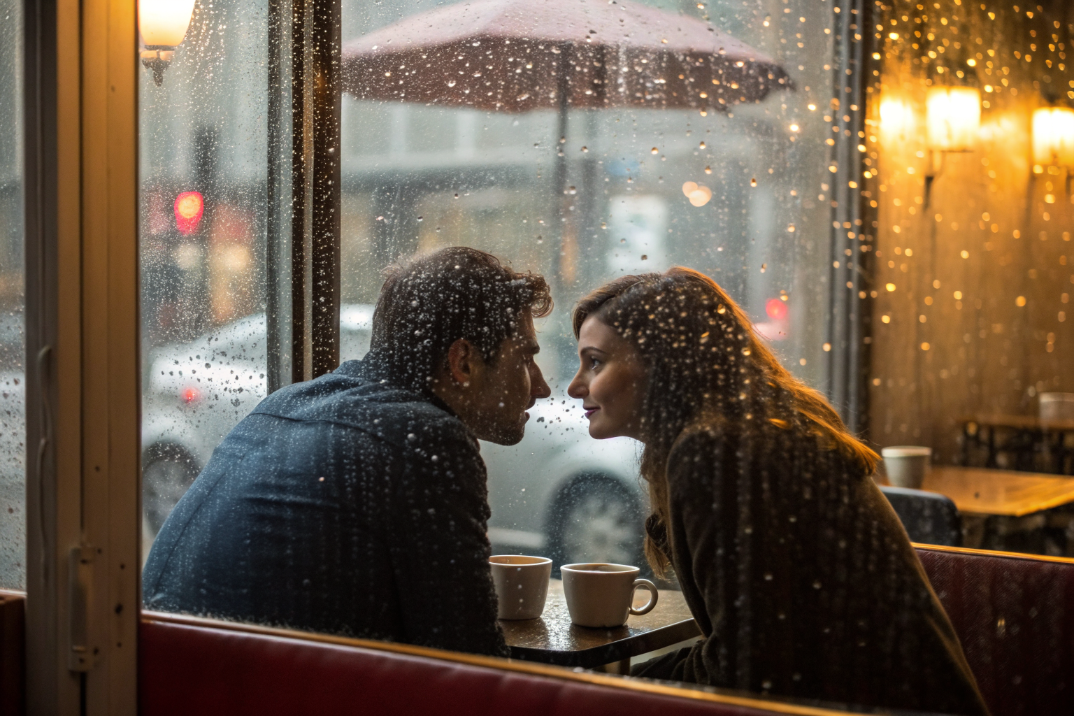 Stel dicht bij elkaar in cafe: mannelijke vrouwelijke energie relatie herstellen