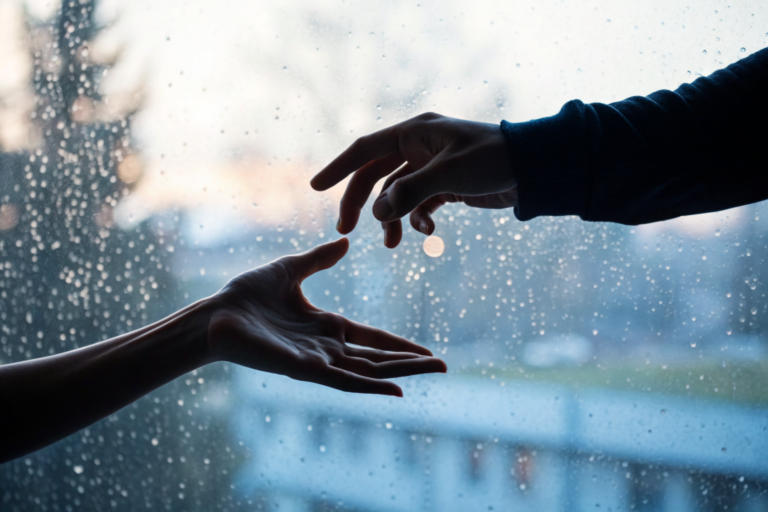 Liefdesverdriet en gehechtheid: twee handen die elkaar loslaten in zacht licht