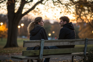Kritiek in relaties therapie: stel op een bankje met emotionele afstand