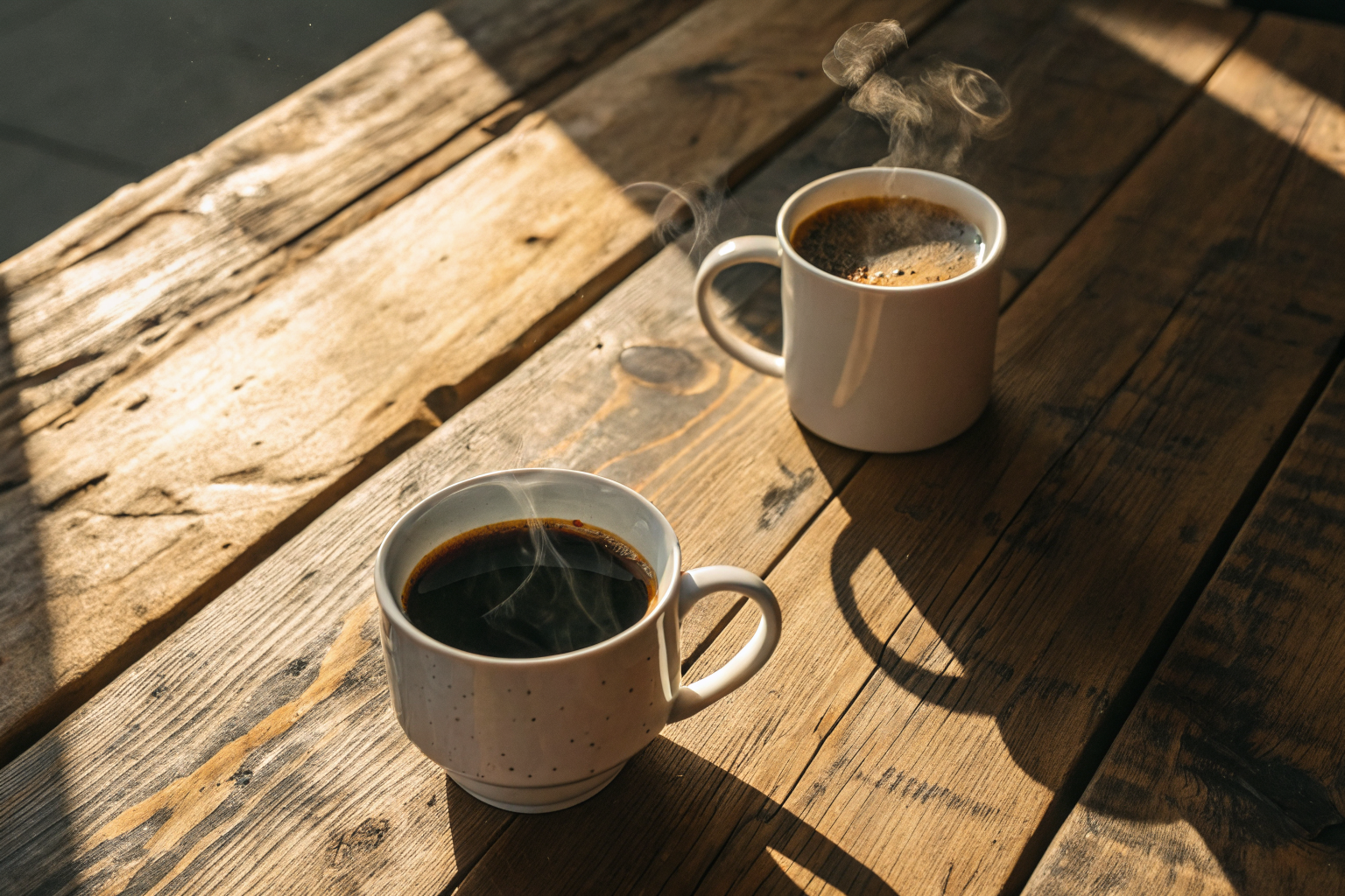 Twee koffiekopjes op tafel als symbool voor emotionele afstand in relatie
