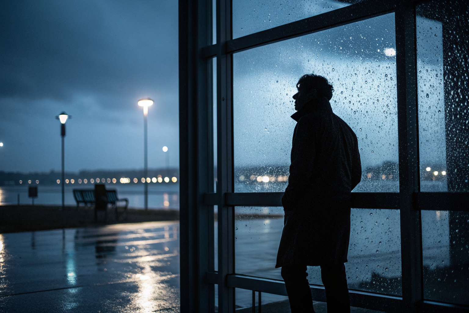 Persoon kijkt door regenachtig raam als metafoor voor niet gehoord worden in je relatie