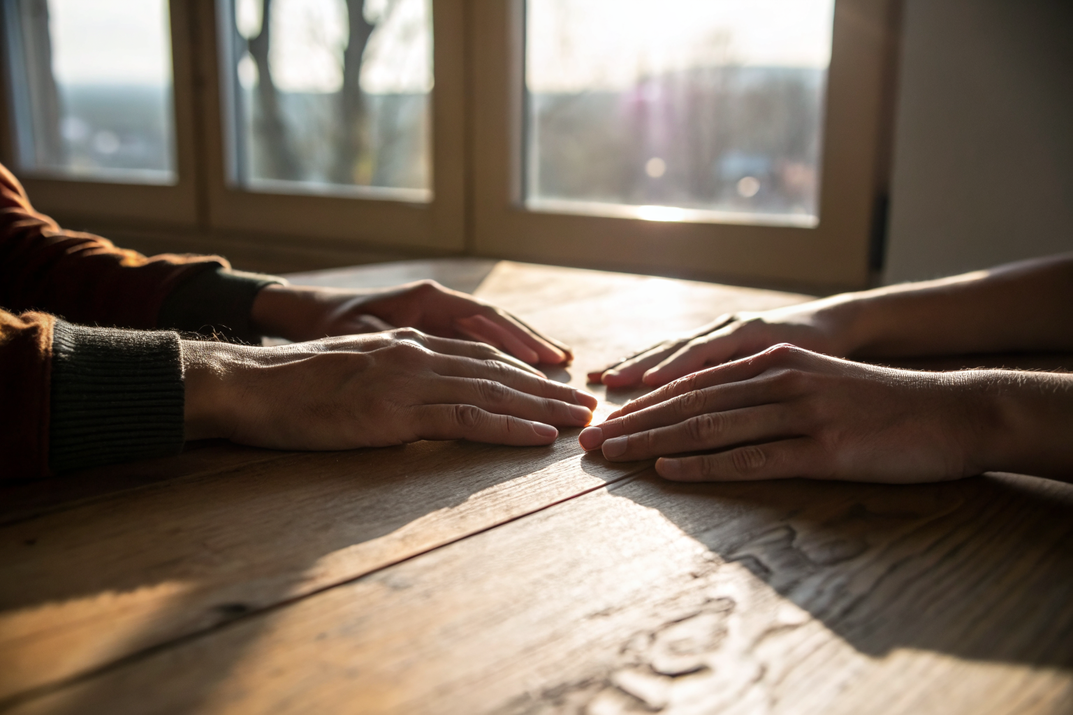 Eigen plek in je relatie: twee handen naast elkaar op tafel