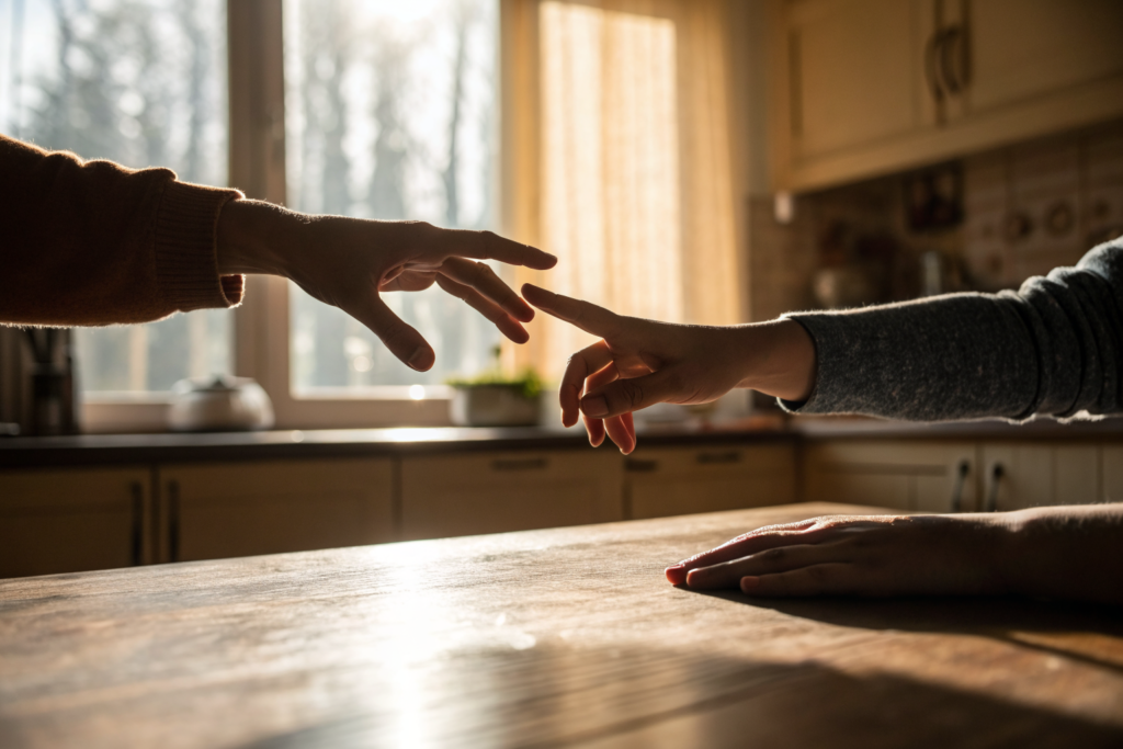 Twee handen reiken naar elkaar: het moment van herkenning wanneer je aangetrokken bent tot je partner
