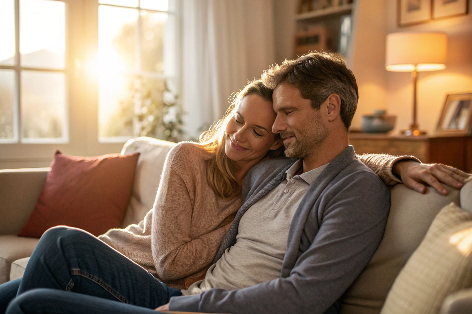 Stel samen op de bank als symbool van vergeven in je relatie