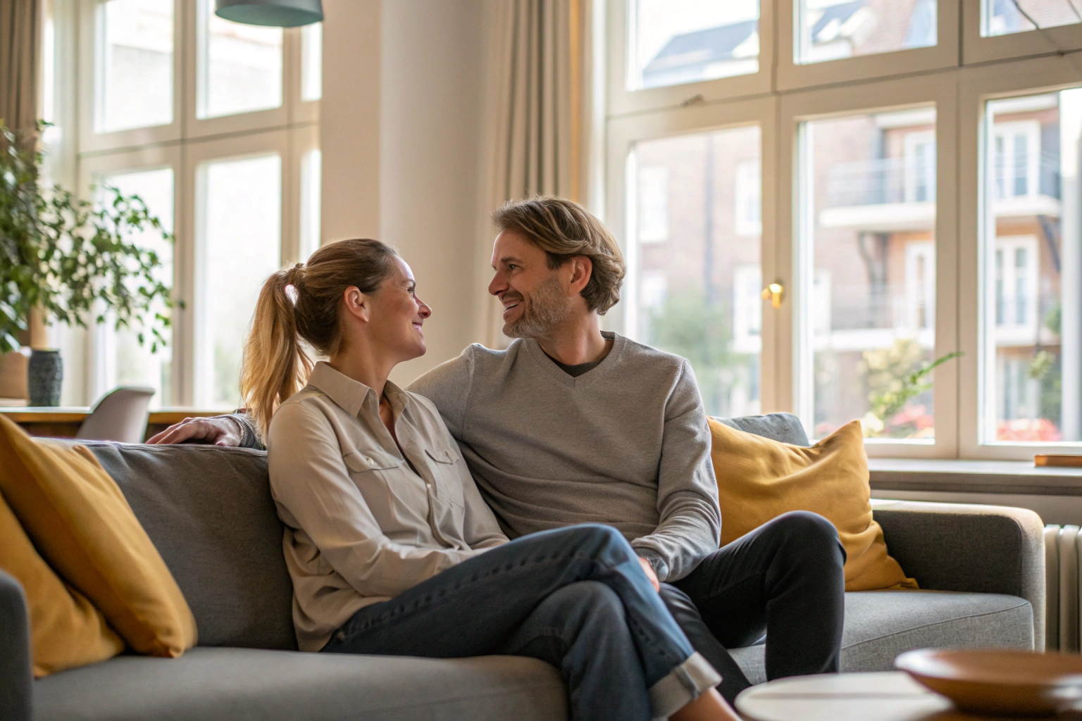 Stel voert open gesprek over vriendschappen andere geslacht op de bank