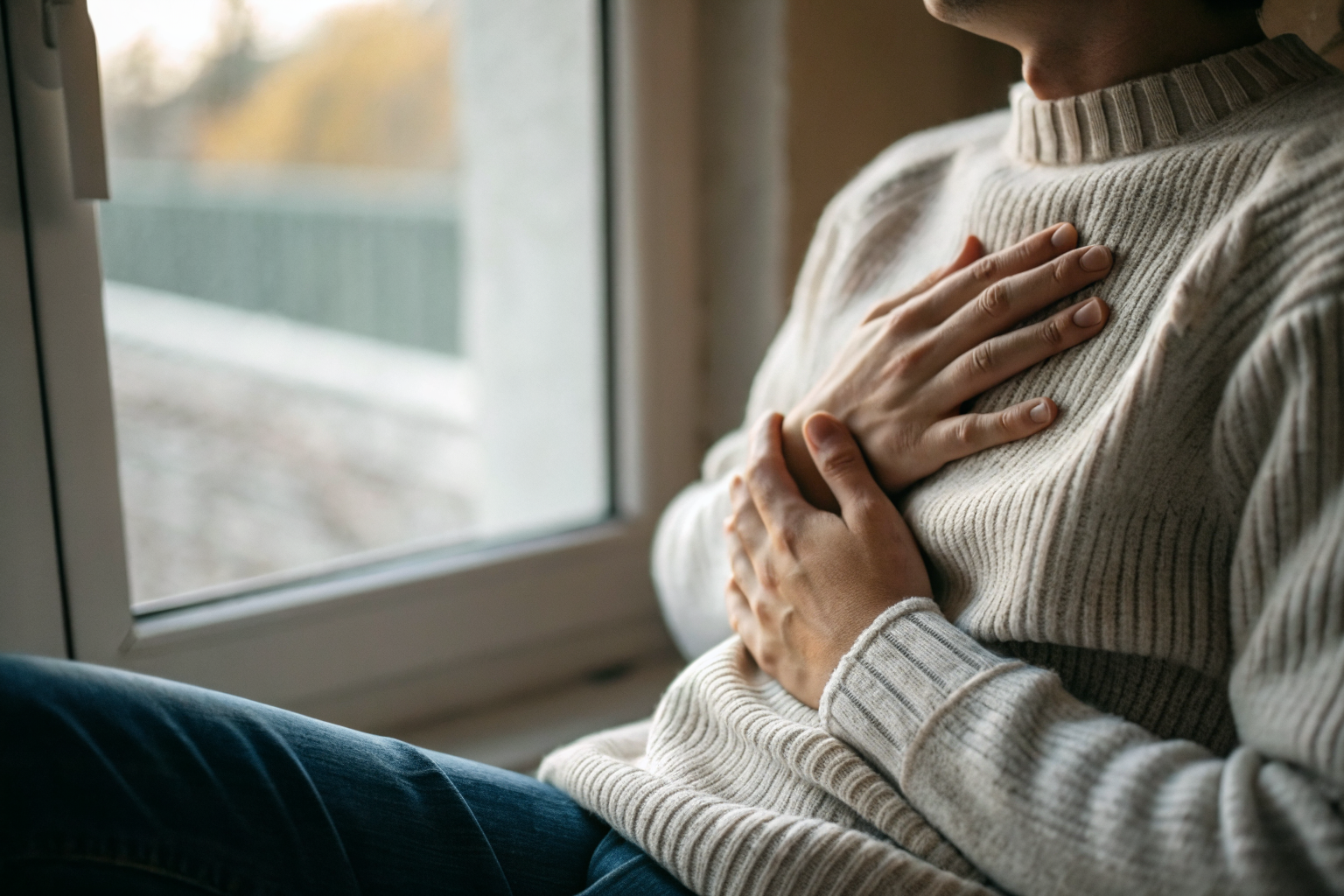 Hand op hart als zelfkalmering bij manipulatie weerstaan in je relatie