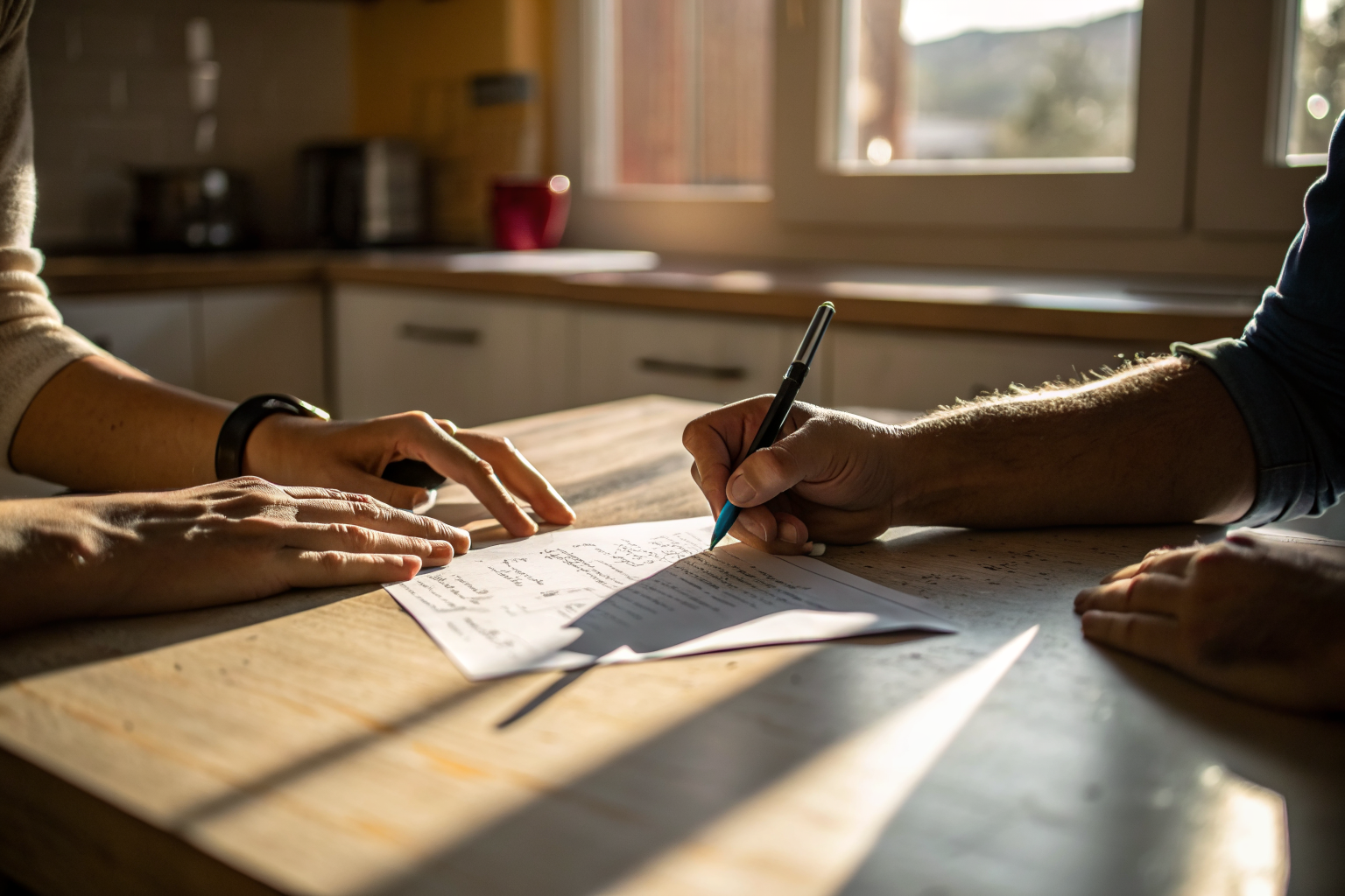 Handen bij schrijfoefening over verwachtingen in je relatie