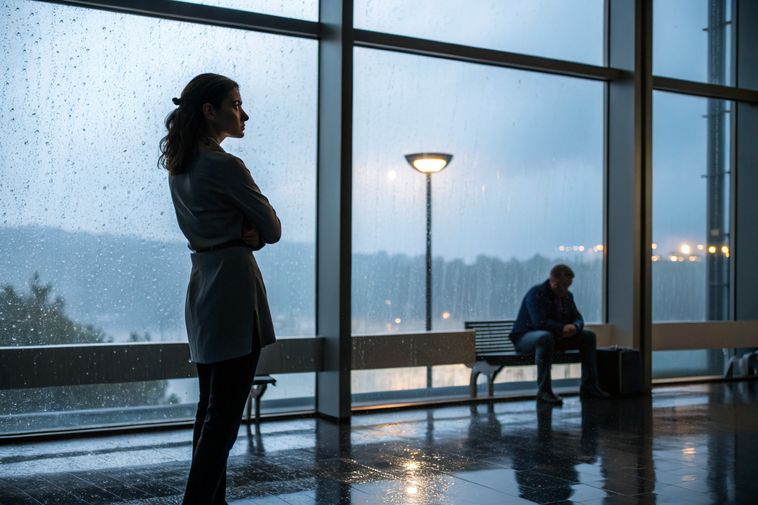 Vrouw bij raam terwijl man op afstand kijkt, emotionele sterkte man nodig