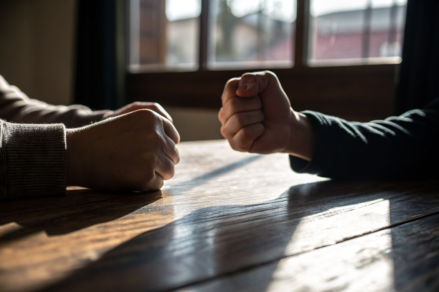 Twee handen die de kloof in een relatie zonder decentrering symboliseren