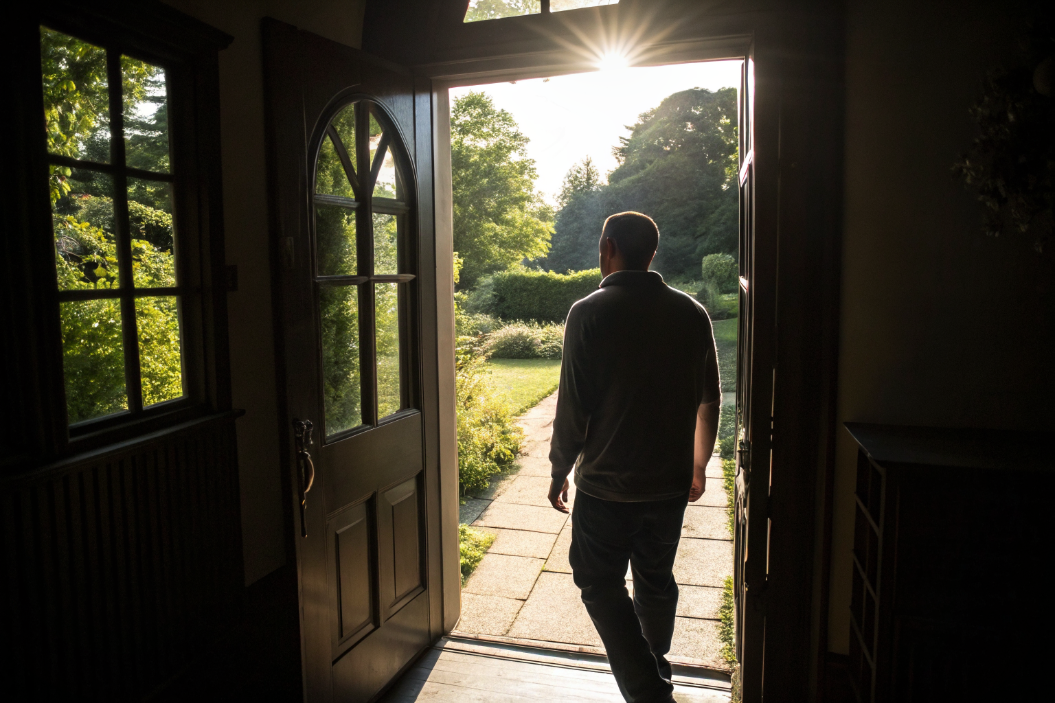 Man in deuropening als beeld voor de drempel van decentrering bij mannen