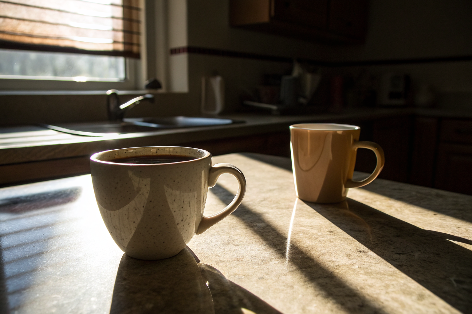 Twee koffiekopjes op tafel symboliseren integriteit en keuze in relatie