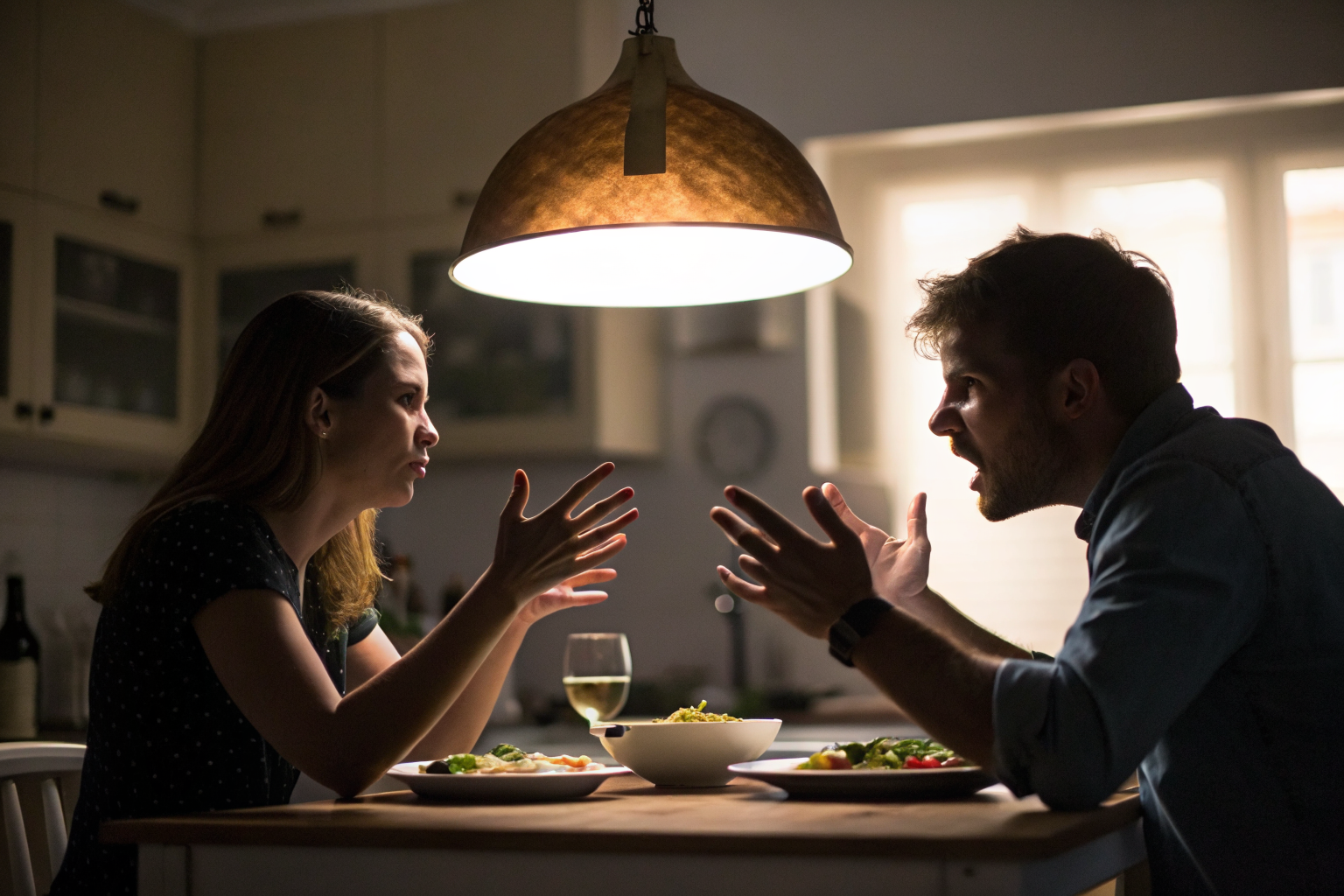 Stel aan keukentafel gespannen praten als ze boos zijn