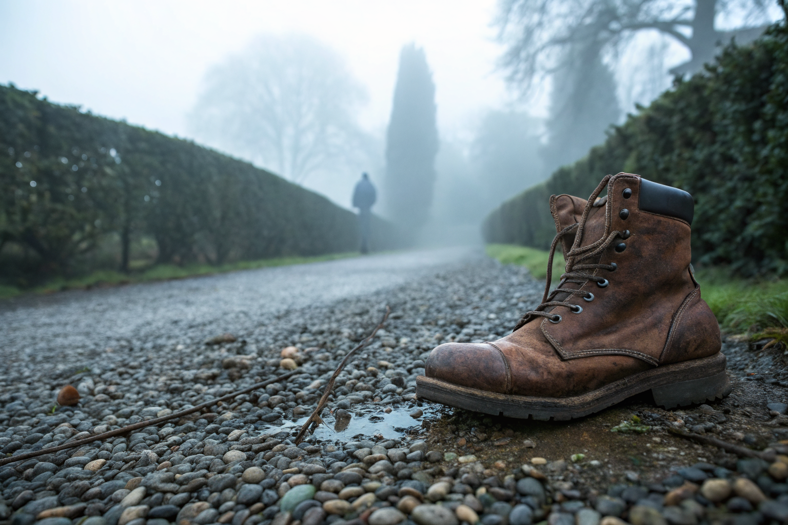Wandelschoenen op een tuinpad: pauze nemen om veiligheid te herstellen na spanning