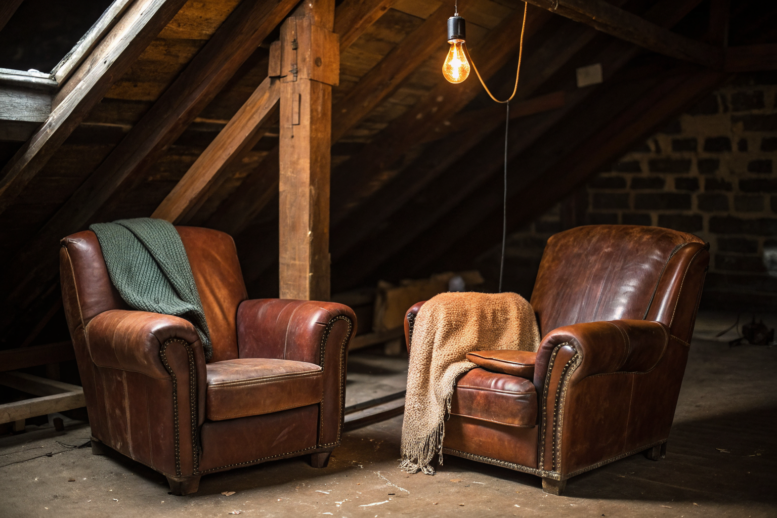 Twee lege stoelen tegenover elkaar in zolderlicht over verbinding herstellen